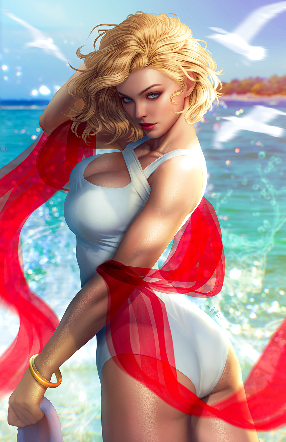 Gnort's Illustrated Powergirl Swimsuit Premium Semi-Gloss Art Print